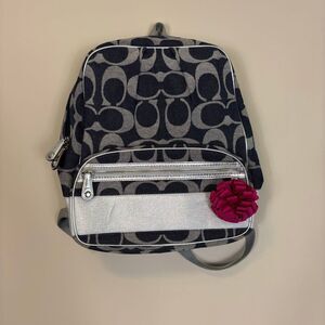 Coach Signature Denim Blue with Silver Logo Backpack Book Bag 77171